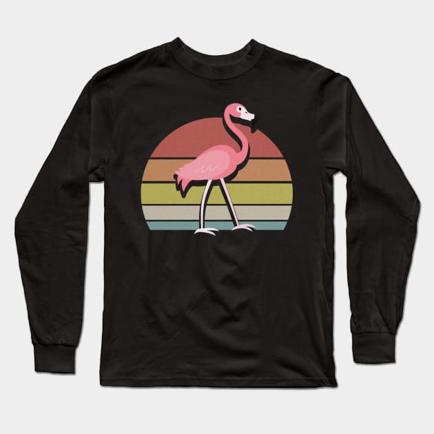 Flamingo Shirt Sunset Retro Vintage 70s Animal Nature Lovers Long Sleeve T-Shirt by Kaileymahoney